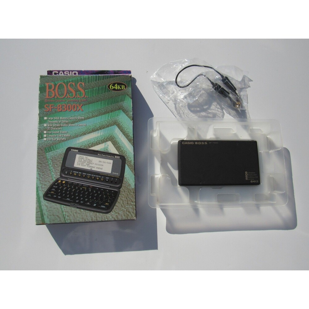 CASIO B.O.S.S. SF-8300X Digital Diary PDA Organizer 64KB w/‎ Box & Cable VINTAGE